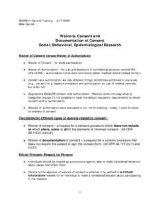 WSIRB In-Service Training Mike Garrick[removed]Waivers: Consent and