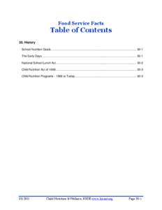 Food Service Facts  Table of Contents 30. History School Nutrition Goals ....................................................................................................... 30-1 The Early Days .......................