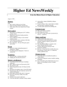 Higher Ed NewsWeekly from the Illinois Board of Higher Education August 4, 2011 PEOPLE Page