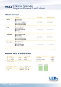 Calendar 2014 Editorial Magazine Rates & Specifications Editorial Calender March