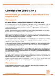 Commissioner Safety Alert 6 - Petroleum and gas contractors, it doesn’t have to be a dangerous year