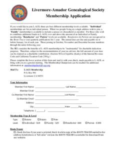 Livermore-Amador Genealogical Society Membership Application If you would like to join L-AGS, there are four different membership levels available. 