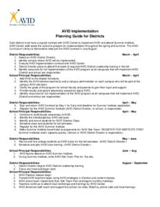 AVID Implementation Planning Guide for Districts Each district must have a signed contract with AVID Center to implement AVID and attend Summer Institute. AVID Center staff assist the school to prepare for implementation