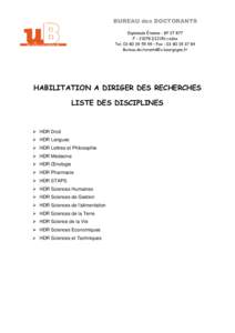 liste des disciplines HDR