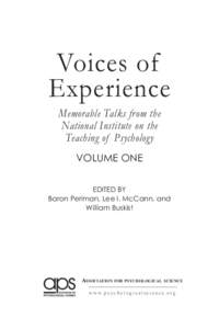 Voices of Experience Memorable Talks from the National Institute on the Teaching of Psychology Volume one