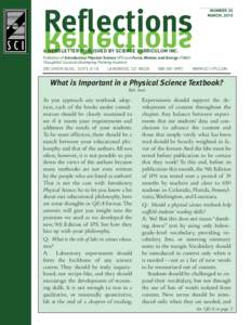 Reflections  NUMBER 30 MARCH, 2010  A NEWSLETTER PUBLISHED BY SCIENCE CURRICULUM INC.