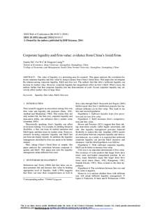 SHS Web of Conferences 2 4, DOI: shsconf3  C Owned by the authors, published by EDP Sciences, 2016  Corporate liquidity and firm value: evidence from China’s listed firms