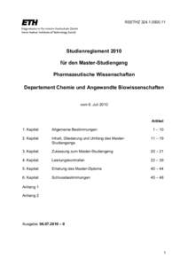 RSETHZ[removed]Studienreglement 2010 für den Master-Studiengang Pharmazeutische Wissenschaften Departement Chemie und Angewandte Biowissenschaften