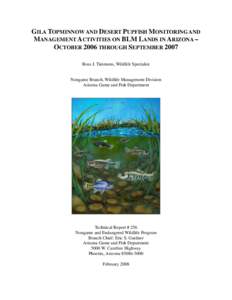 GILA TOPMINNOW AND DESERT PUPFISH MONITORING AND MANAGEMENT ACTIVITIES ON BLM LANDS IN ARIZONA – OCTOBER 2004 THROUGH DECEMBER 2005