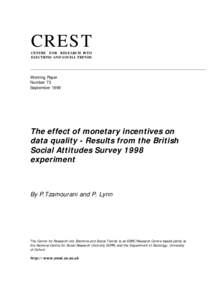 CREST CENTRE FOR RESEARCH INTO ELECTIONS AND SOCIAL TRENDS Working Paper Number 73