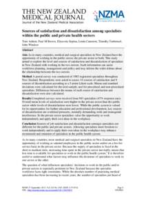 THE NEW ZEALAND MEDICAL JOURNAL Journal of the New Zealand Medical Association Sources of satisfaction and dissatisfaction among specialists within the public and private health sectors