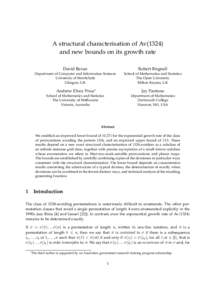 A structural characterisation of Avand new bounds on its growth rate David Bevan Robert Brignall