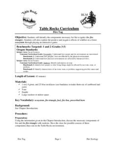 Table Rocks Curriculum Fire Tag Objective: Students will identify the components necessary for fire to ignite (the fire triangle). Students will also explore the positive and negative effects of wildfire on a forest ecos