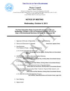 THE STATE OF NEW HAMPSHIRE ____________ Water Council John A. Gilbert, Chairman PO Box 95, 29 Hazen Drive, Concord, New Hampshire[removed]