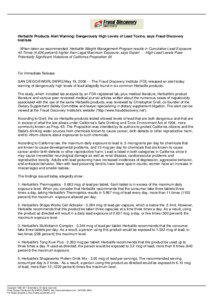 Health / Herbalife / Barry Minkow / Endocrine disruptors / Occupational safety and health / Soil contamination / Lead poisoning / Lead / Melbourne Cricket Ground / Sports / Nutrition / Medicine