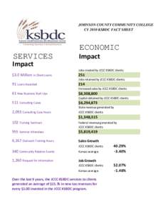 JOHNSON COUNTY COMMUNITY COLLEGE CY 2010 KSBDC FACT SHEET ECONOMIC SERVICES