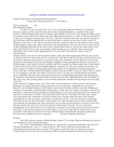 Southern Campaign American Revolution Pension Statements Pension Application of Thomas Brandom W4643 Transcribed and annotated by C. Leon Harris State of Virginia } SS M ecklenburg County }