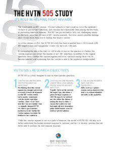 The HVTN 505 Study Its Role in Helping Fight HIV/AIDS The world needs an HIV vaccine. We can’t educate or treat ourselves out of the epidemic—