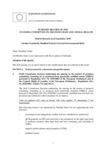 EUROPEAN COMMISSION HEALTH & CONSUMERS DIRECTORATE-GENERAL SUMMARY RECORD OF THE STANDING COMMITTEE ON THE FOOD CHAIN AND ANIMAL HEALTH Held in Brussels on 24 September 2010