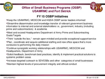 Service-Disabled Veteran-Owned Small Business / OSBP / Fort Detrick / United States Army / Frederick County /  Maryland / United States Army Medical Research and Materiel Command / United States Army Medical Command
