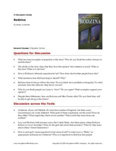 A Discussion Guide  Rodzina by Karen Cushman  General themes: Prejudice, Family
