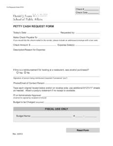 For Requests Under $700  Check # Check Date  PETTY CASH REQUEST FORM
