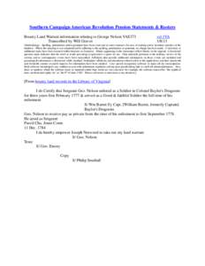 Southern Campaign American Revolution Pension Statements & Rosters Bounty Land Warrant information relating to George Nelson VAS373 Transcribed by Will Graves vsl 1VA[removed]