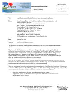 State of North Carolina  Division of Environmental Health Terry L. Pierce, Director  Michael F. Easley, Governor