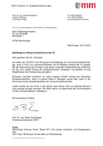 ÖDP-Fraktion im Stadtrat Memmingen  Prof. Dr.-Ing. Dieter Buchberger Unterer Prielweg[removed]Memmingen