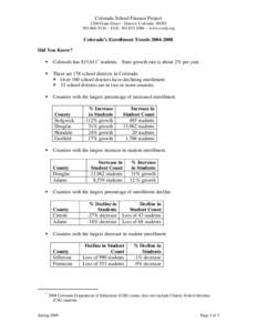 Colorado School Finance Project 1200 Grant Street – Denver, Colorado9136 – FAX:  – www.cosfp.org Colorado’s Enrollment TrendsDid You Know?