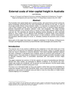 Australasian Transport Research Forum 2010 Proceedings 29 September – 1 October 2010, Canberra, Australia Publication website: http://www.patrec.org/atrf.aspx External costs of inter-capital freight in Australia Jack M