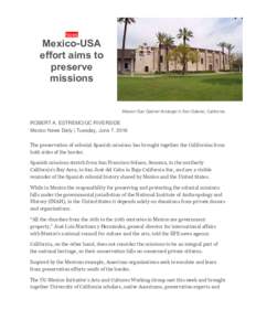 News  Mexico-USA effort aims to preserve missions