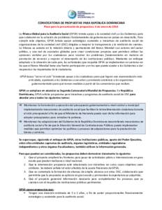 CONVOCATORIA DE PROPUESTAS PARA REPÚBLICA DOMINICANA Plazo para la presentación de propuestas: 6 de enero de 2014 La Alianza Global para la Auditoría Social (GPSA) brinda apoyo a la sociedad civil y a los Gobiernos pa