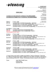 NEW SOUTH WALES FENCING ASSOCIATION Inc. ABN: TIMETABLE