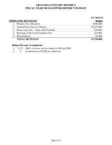 GRANADA SANITARY DISTRICT FISCAL YEARSEWER DISTRICT BUDGET OPERATING REVENUES 1 . Property Tax Allocation 2 . Annual Sewer Service Charges