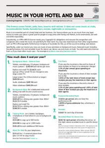 Updated December[removed]MUSIC IN YOUR HOTEL AND BAR Licensing Enquiries[removed]removed] www.apraamcos.com.au 		  Application Form