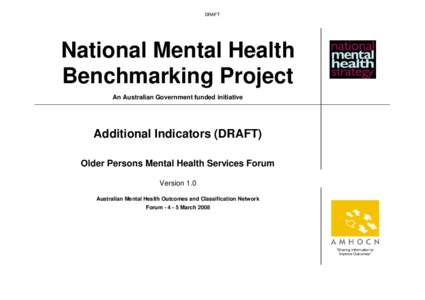 DRAFT  National Mental Health Benchmarking Project An Australian Government funded initiative