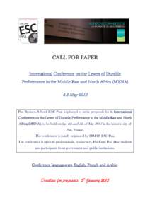 CALL FOR PAPER International Conference on the Levers of Durable Performance in the Middle East and North Africa (MENA) 4-5 May 2015