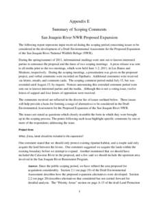 Appendix E Summary of Scoping Comments San Joaquin River NWR Proposed Expansion The following report represents input received during the scoping period concerning issues to be considered in the development of a Draft En