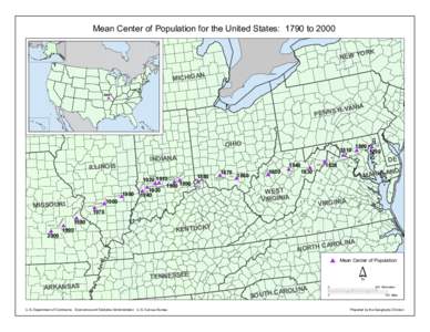 Mean Center of Population for the United States: 1790 to 2000 ORK NEW Y N MICHIGA 2000