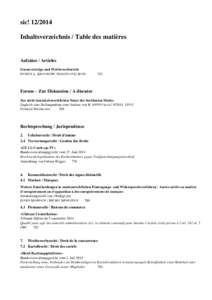 sic! [removed]Inhaltsverzeichnis / Table des matières Aufsätze / Articles Lizenzverträge und Wettbewerbsrecht PATRICK L. KRAUSKOPF / SEBASTIAN D. RUSS