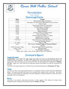 Rouse Hill Public School Newsletter Term 2 Week 8 Upcoming Events Date