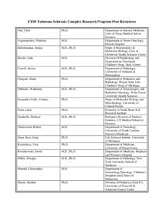 FY05 Tuberous Sclerosis Complex Research Program Peer Reviewers