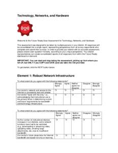 Technology, Networks, and Hardware  Welcome to the Future Ready Gear Assessment for Technology, Networks, and Hardware. This assessment was designed to be taken by multiple persons in your district. All responses will be