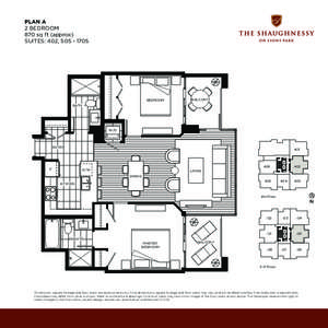 PLAN A 2 BEDROOM 870 sq ft (approx) SUITES: 402, [removed]BEDROOM