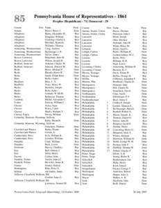 85  Pennsylvania House of Representatives[removed]Peoples (Republican) - 71; Democrat[removed]County