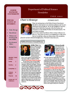 JOHNS HOPKINS UNIVERSITY Department of Political Science Newsletter
