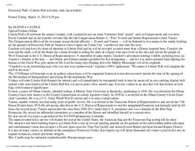 Folklore / American folklore / Davy Crockett / Obion County /  Tennessee / Tennessee House of Representatives / Obion /  Tennessee / Crockett / Discovery Park of America / Liberty Hall / Union City micropolitan area / Tennessee / Geography of the United States