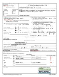 Date Received for Clearance Process (MM/DD/YYYY) JRR INFORMATION CLEARANCE FORM