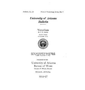 Bulletin No. 18  Mineral Technology Series No. University of Arizona Bulletin